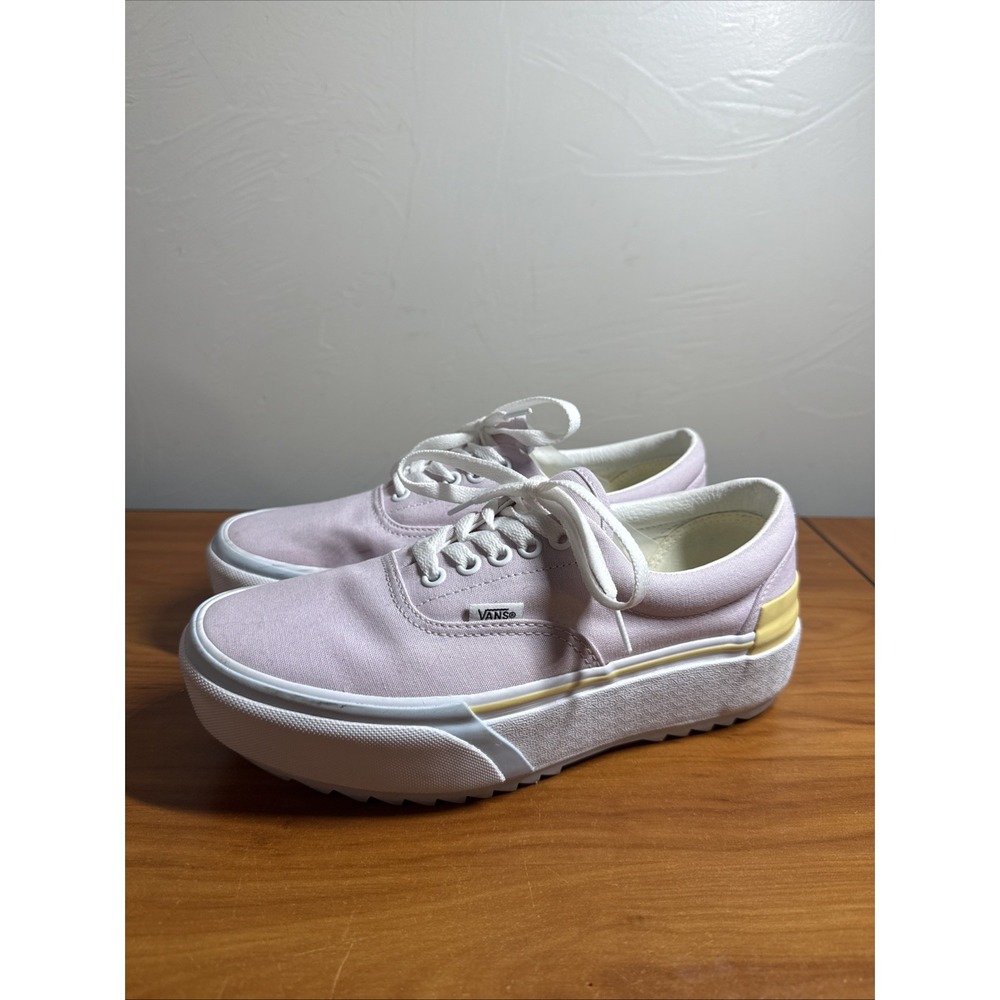 Vans Era Stacked Platform Shoes Womens Sz 8.5 Pink White Lace Up Sneakers